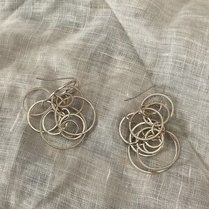 SILVER TONED MULTI HOOP EARRINGS- WIRE HANG
